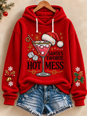 Women's Funny Christmas SANTA’S FAVORITE HOT MESS Flannel Hoodie