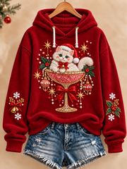 Women's Cute Christmas Cat Art Flannel Hoodie