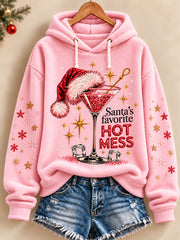 Women's Funny Christmas SANTA’S FAVORITE HOT MESS Flannel Hoodie