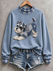 Women’s Schnauzer Patchwork Art Mock-Neck Sweatshirt