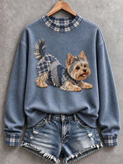 Women’s Yorkshire Terrier Patchwork Art Mock-Neck Sweatshirt