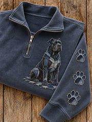 Women's Patchwork Cane Corso Dog & Paw Print Zip Up Sweatshirt