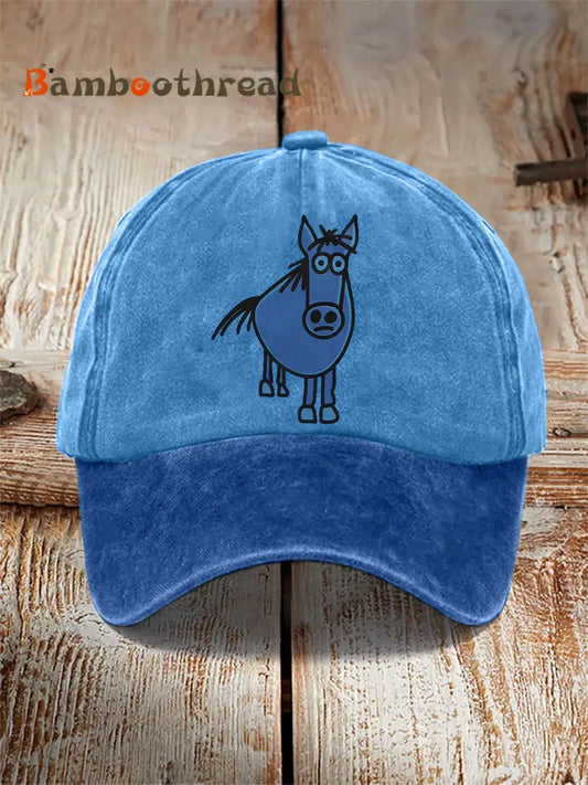 Unisex Funny Horse Print Hat Blue / JM