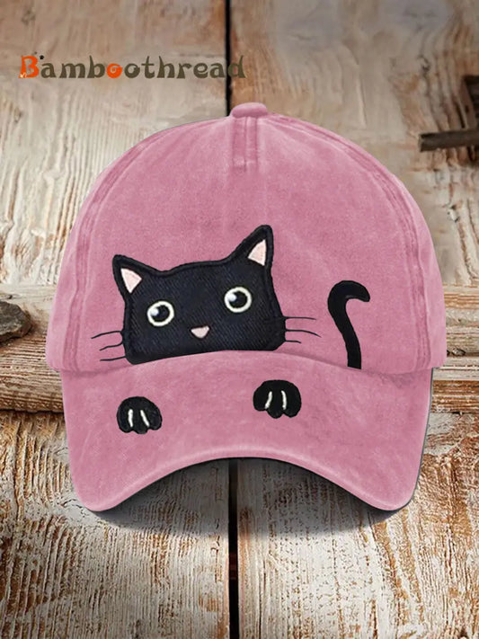 Unisex Resort Cat Design Print Hat Pink / ONE