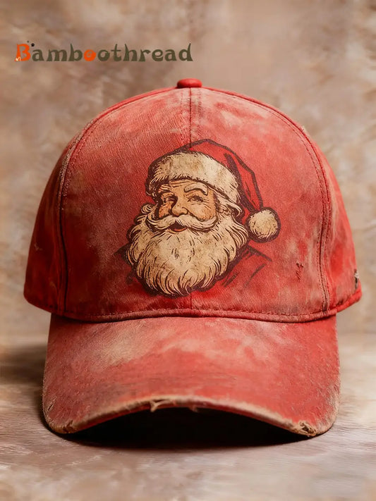 Unisex Vintage Santa Claus Print Hat Red / ONE