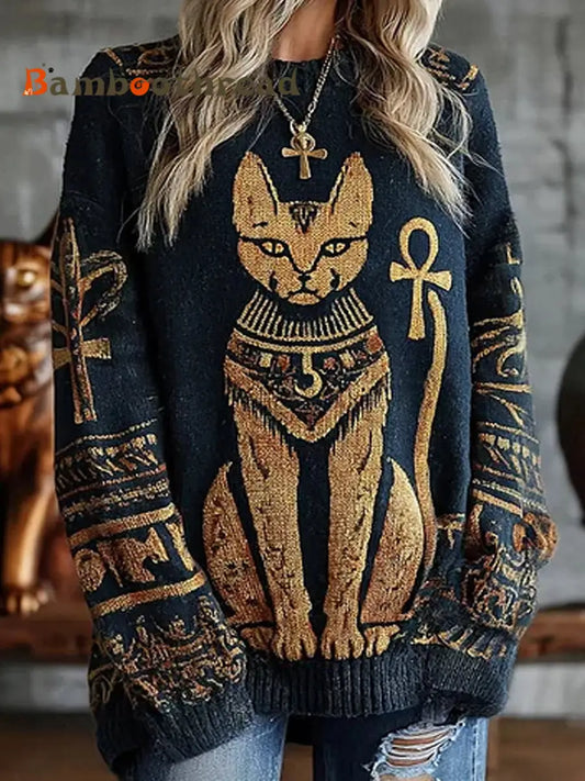 Vintage Abstract Animal Print Casual Sweater A / S