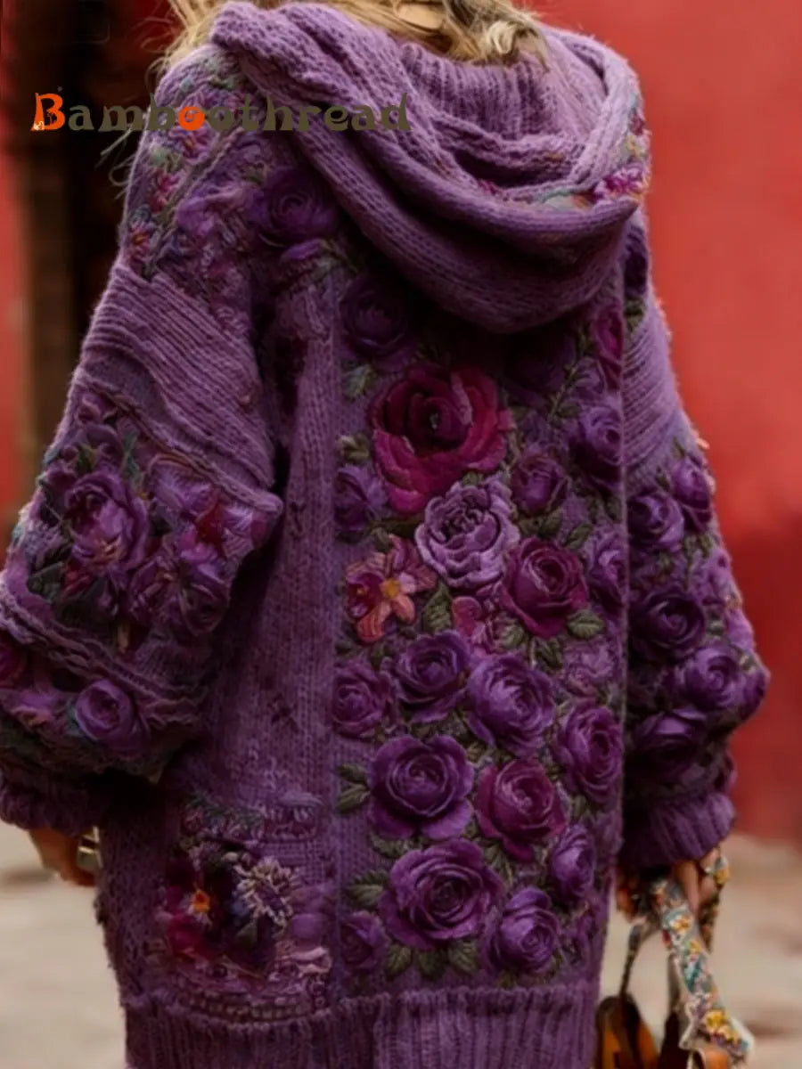 Women’s Alzheimer’s Disease Prevention and Control Campaign: Floral Button-Up Hooded Sweater Purple / S