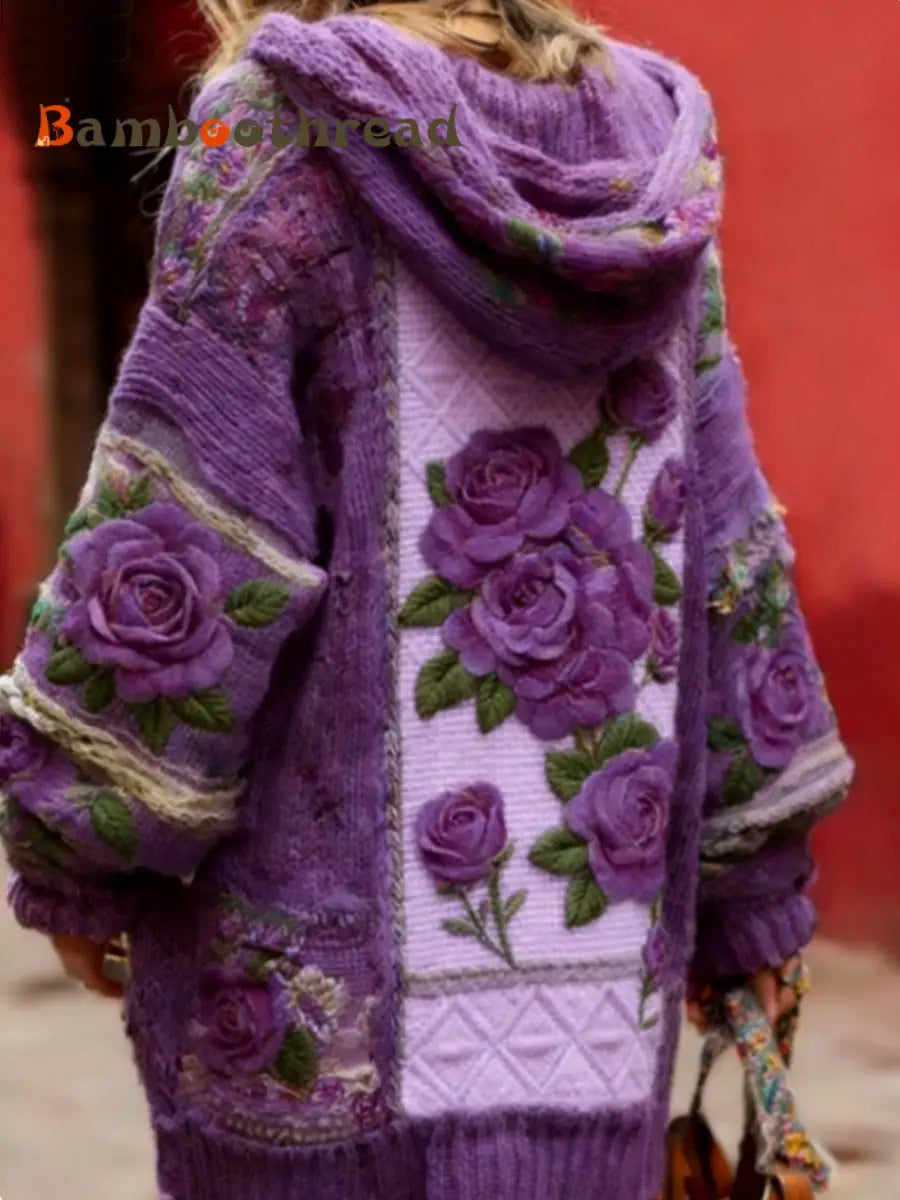 Women’s Alzheimer’s Disease Prevention and Control Campaign: Floral Button-Up Hooded Sweater Purple / S