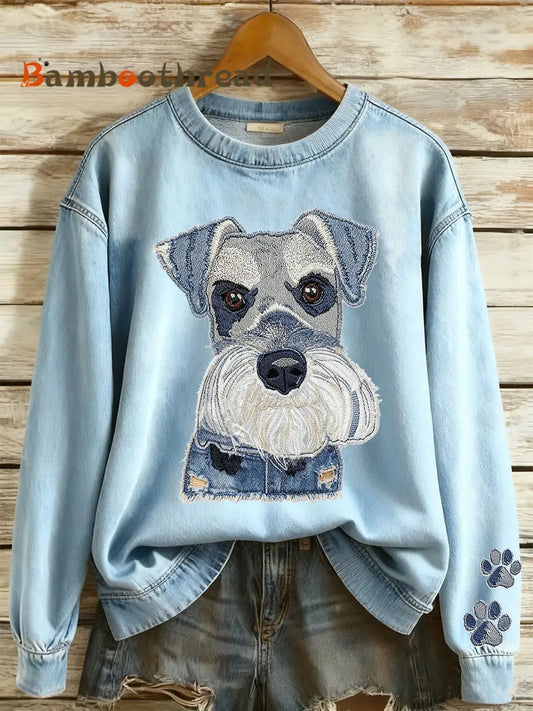Women’s Animal Cowboy Patchwork Printed Round Neck Long Sleeved Sweatshirt Blue / S
