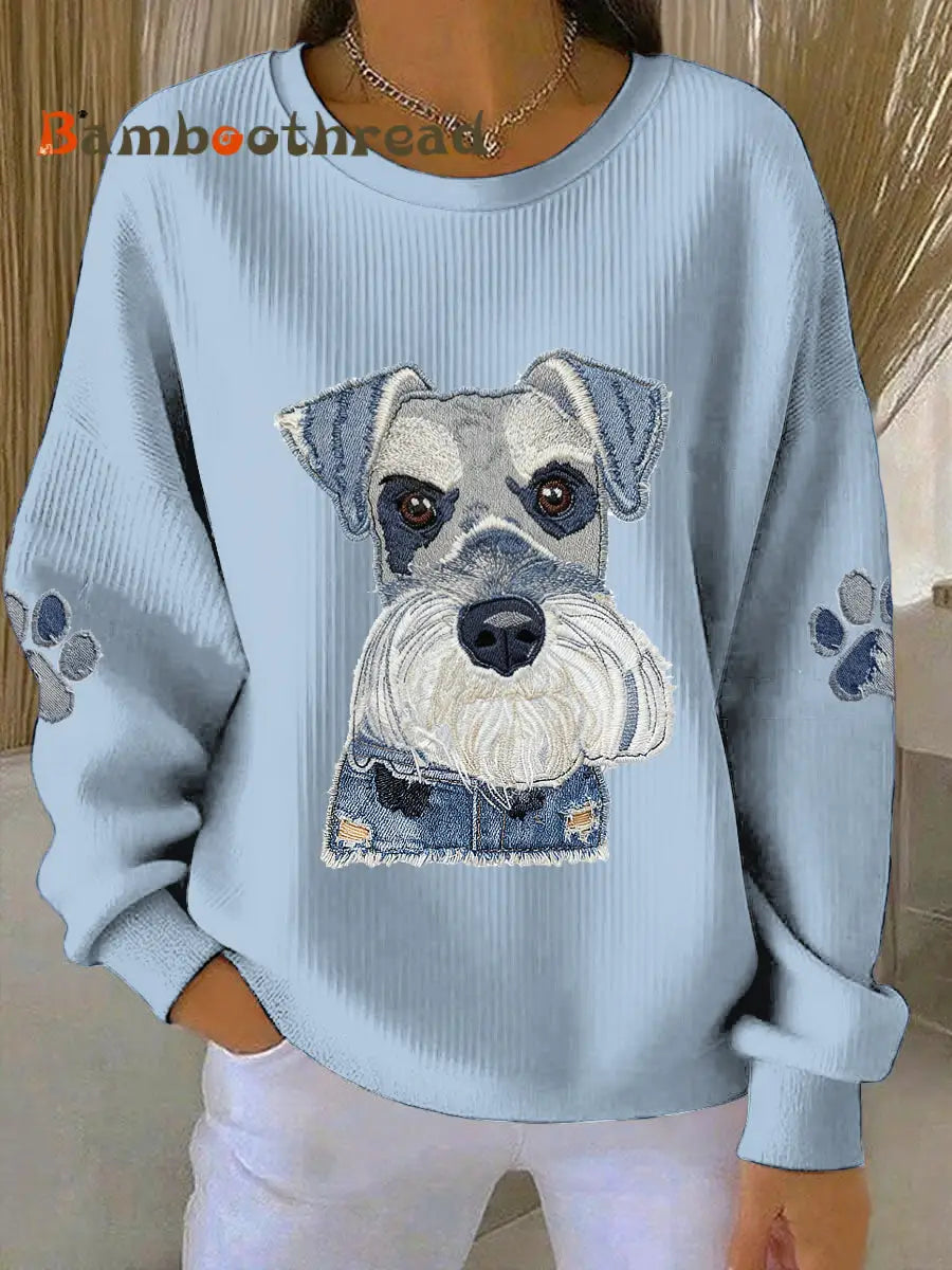 Women’s Animal Cowboy Patchwork Printed Round Neck Long Sleeved Sweatshirt Light Blue / S