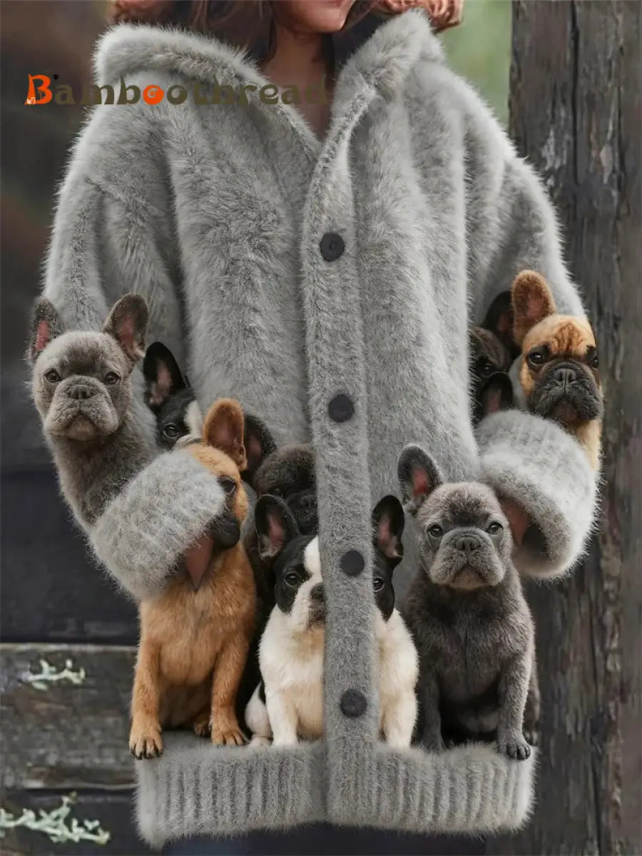 Women’s Animal Dog Print Flannel Warm Jacket As picture / S