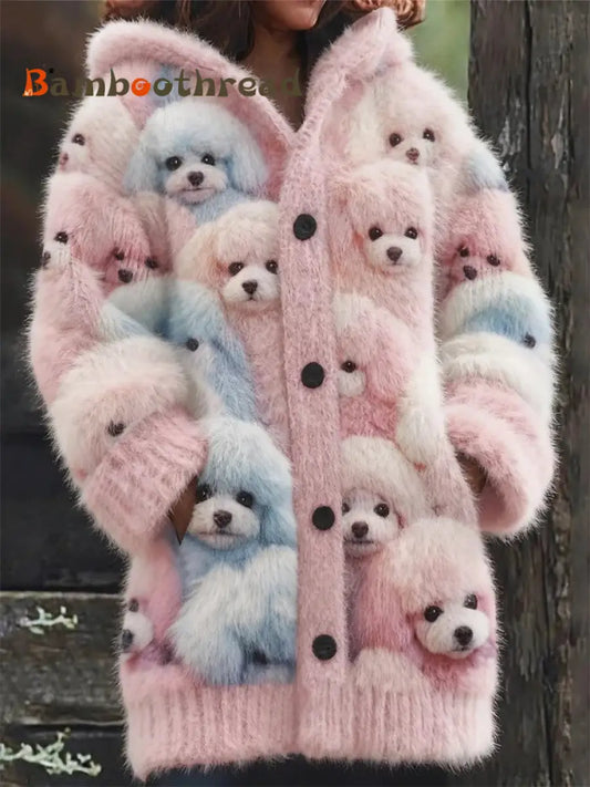 Women’s Animal Dog Print Flannel Warm Jacket As picture / S