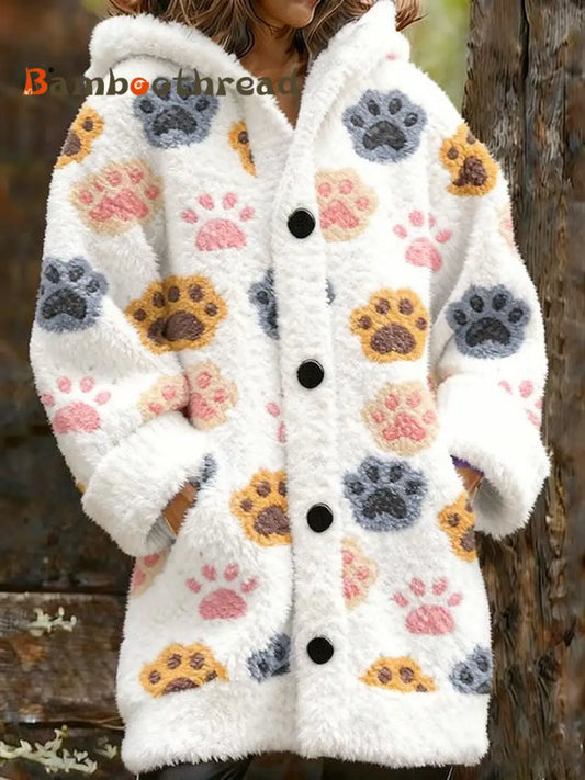 Women’s Animal Paw Print Flannel Warm Jacket A / S