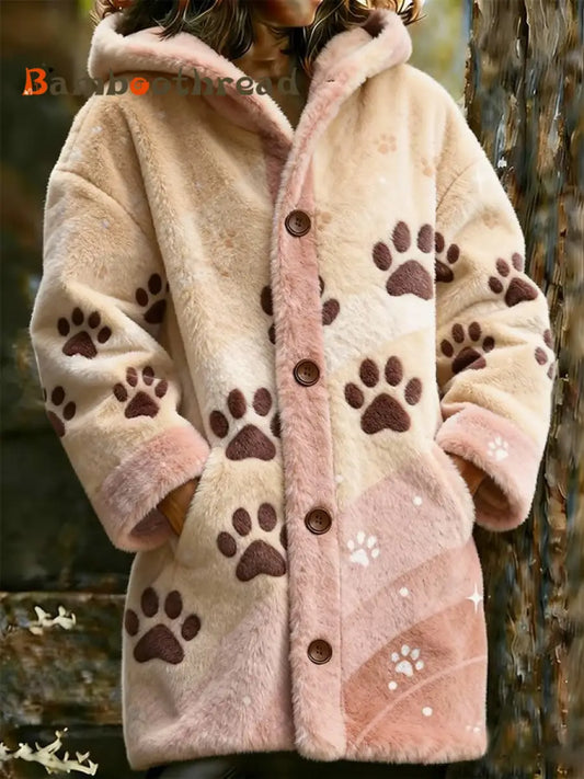 Women’s Animal Paw Print Flannel Warm Jacket As picture / S