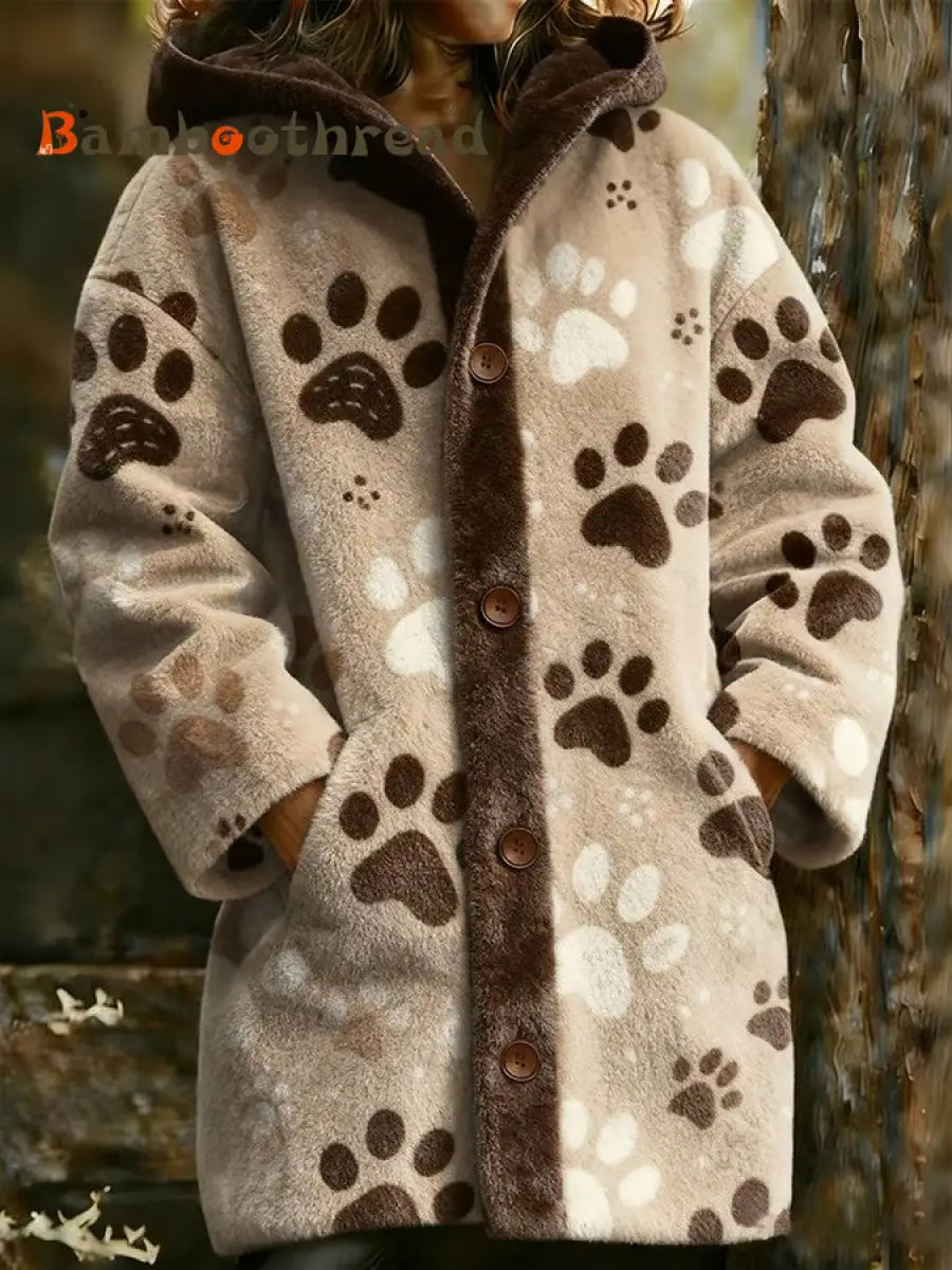 Women’s Animal Paw Print Flannel Warm Jacket As picture / S