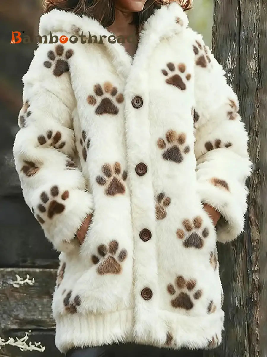 Women’s Animal Paw Print Flannel Warm Jacket As picture / S
