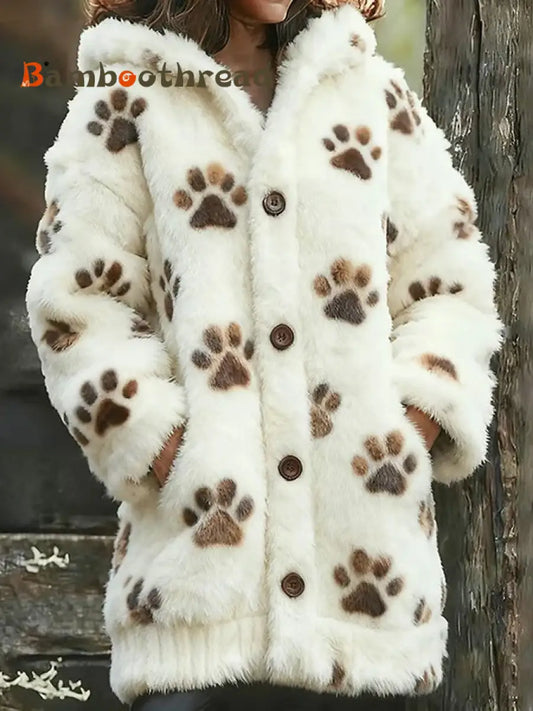 Women’s Animal Paw Print Flannel Warm Jacket As picture / S