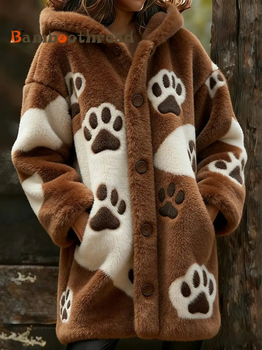 Women’s Animal Paw Print Flannel Warm Jacket As picture / S