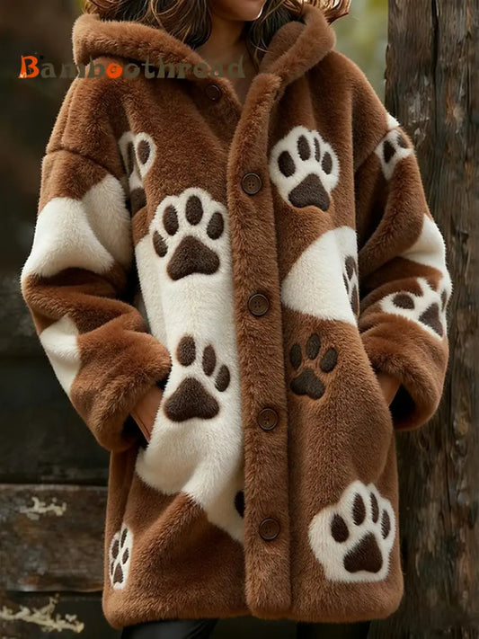 Women’s Animal Paw Print Flannel Warm Jacket As picture / S