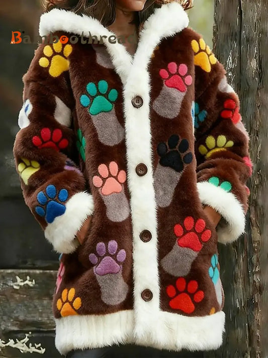 Women’s Animal Paw Print Flannel Warm Jacket As picture / S