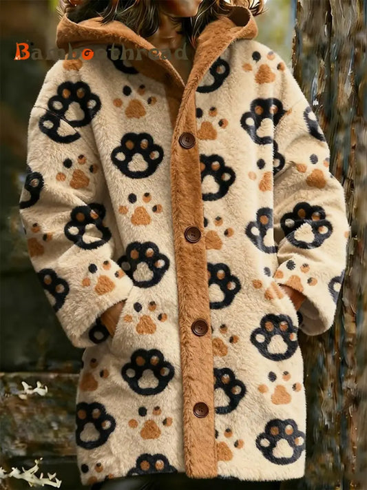 Women’s Animal Paw Print Flannel Warm Jacket As picture / S