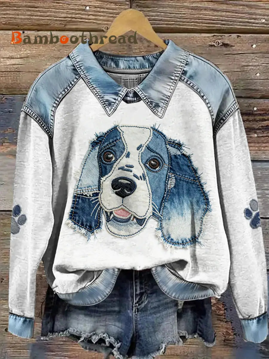 Women’s Animal Print Patchwork Lapel Long Sleeved Sweatshirt Gray / S