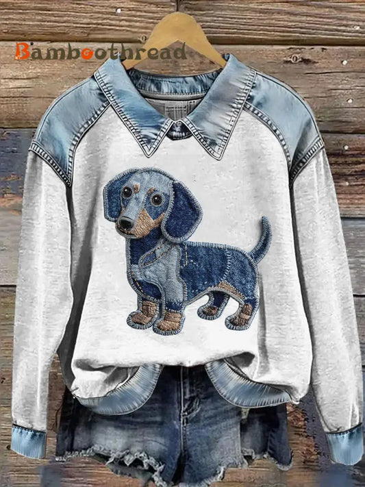 Women’s Animal Print Patchwork Lapel Long Sleeved Sweatshirt Gray / S