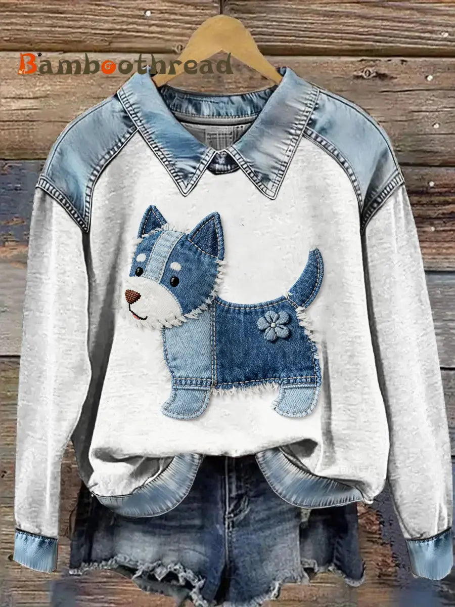 Women’s Animal Print Patchwork Lapel Long Sleeved Sweatshirt Gray / S