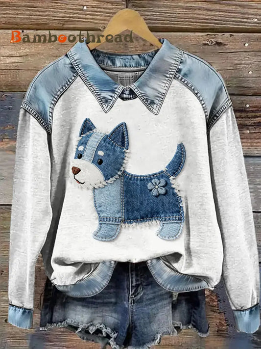 Women’s Animal Print Patchwork Lapel Long Sleeved Sweatshirt Gray / S