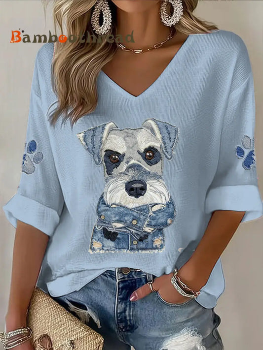 Women’s Animal Print V-neck Mid-Sleeve printed Casual T-shirt Blue / S