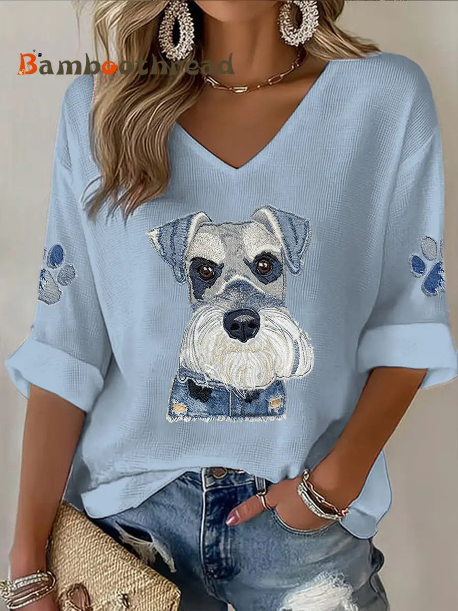 Women’s Animal Print V-neck Mid-Sleeve printed Casual T-shirt Blue / S