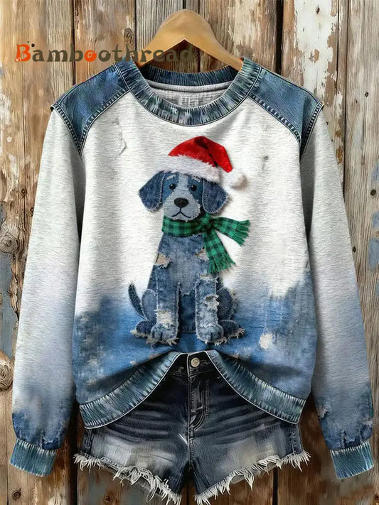Women’s Art Dog Denim Patchwork Sweatshirt As picture / S
