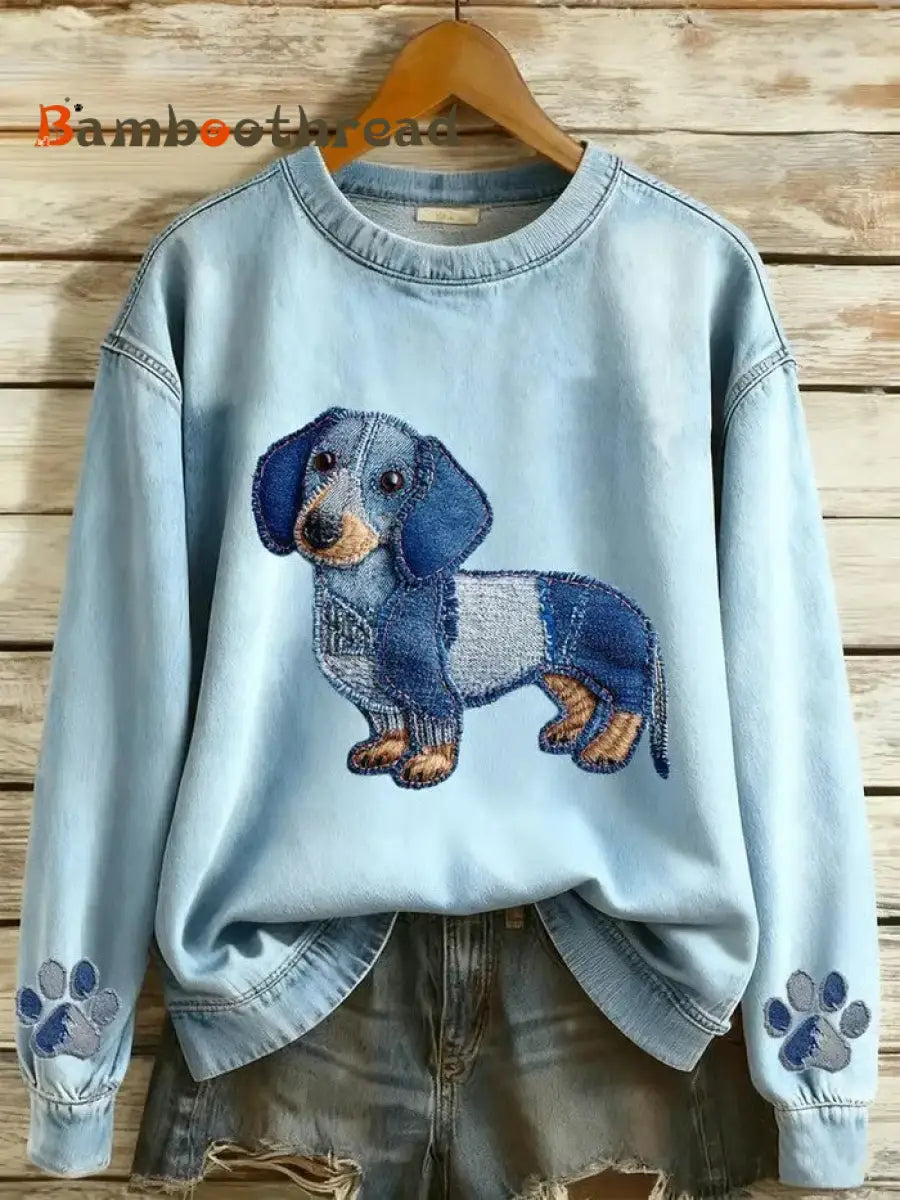 Women’s Art Dog Denim Printed Sweatshirt As picture / S