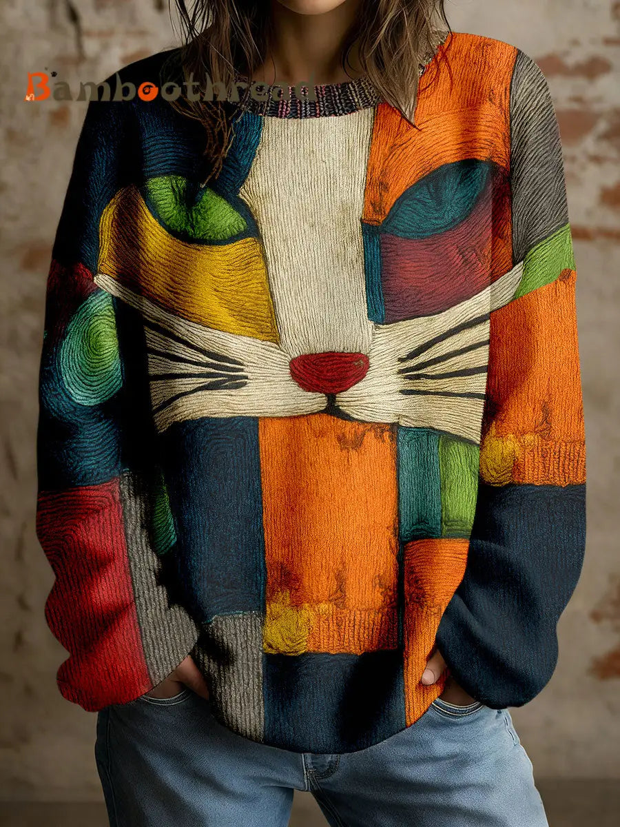 Women’s Art Geometric Cat Print Tops As picture / S