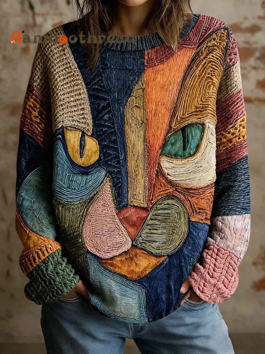 Women’s Art Geometric Cat Print Tops As picture / S