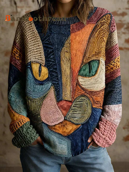 Women’s Art Geometric Cat Print Tops As picture / S