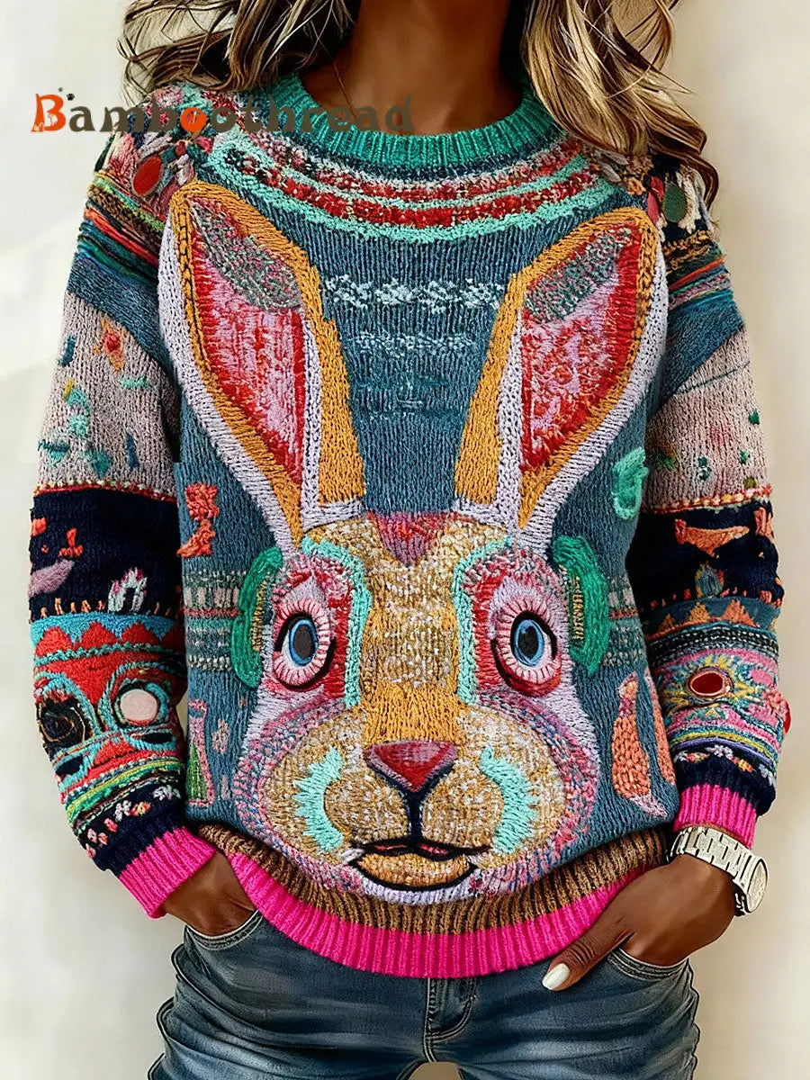 Women’s Art Rabbit Vintage Tops As picture / S