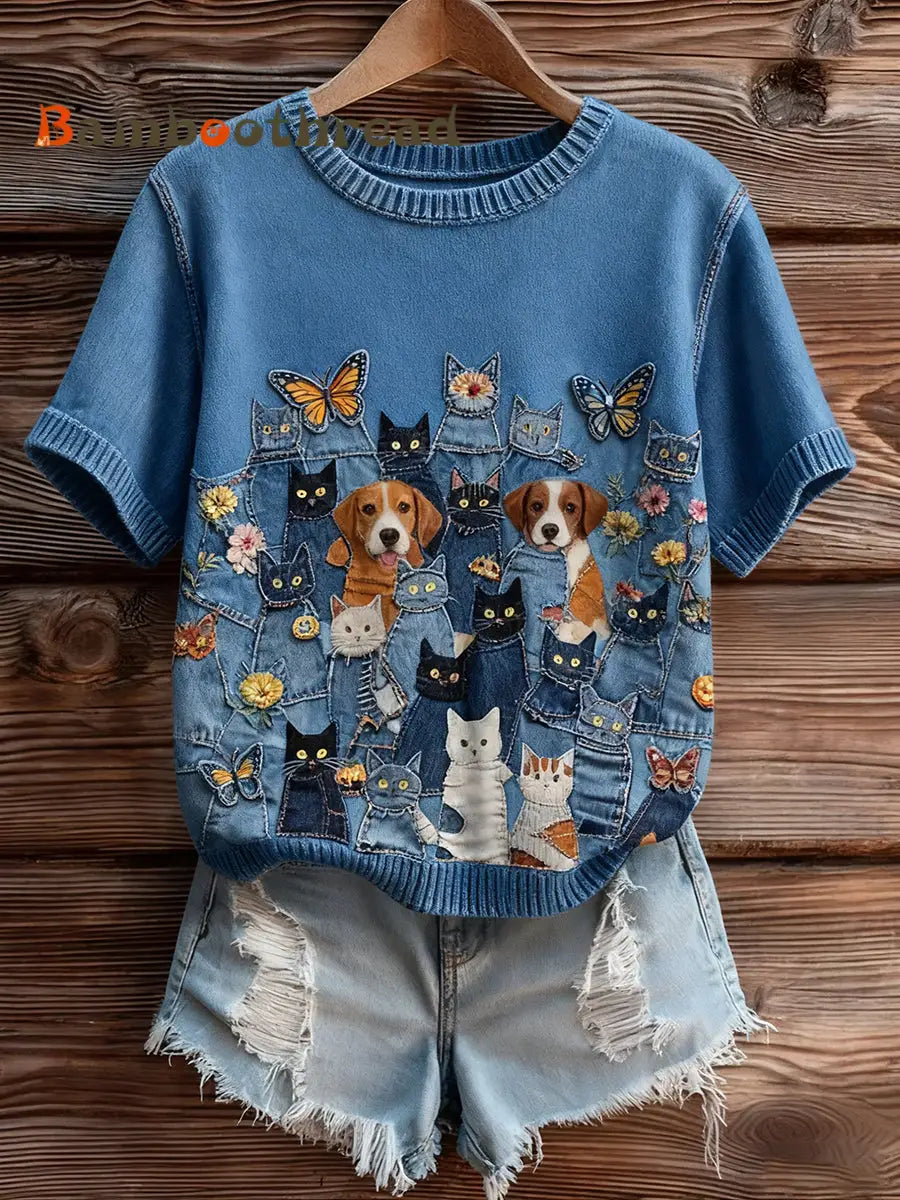 Women’s Artistic Animal Print Comfortable Knit Short Sleeve Top A / S