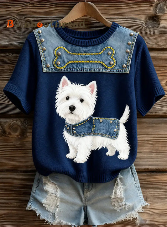 Women’s Artistic Animal Print Comfortable Knit Short Sleeve Top A / S