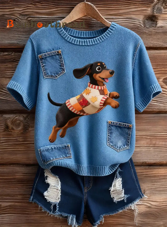 Women’s Artistic Animal Print Comfortable Knit Short Sleeve Top A / S