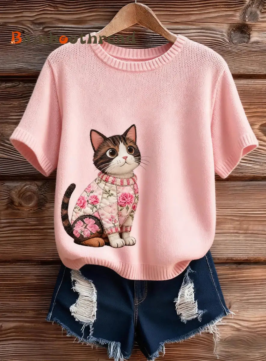 Women’s Artistic Animal Print Comfortable Knit Short Sleeve Top A / S