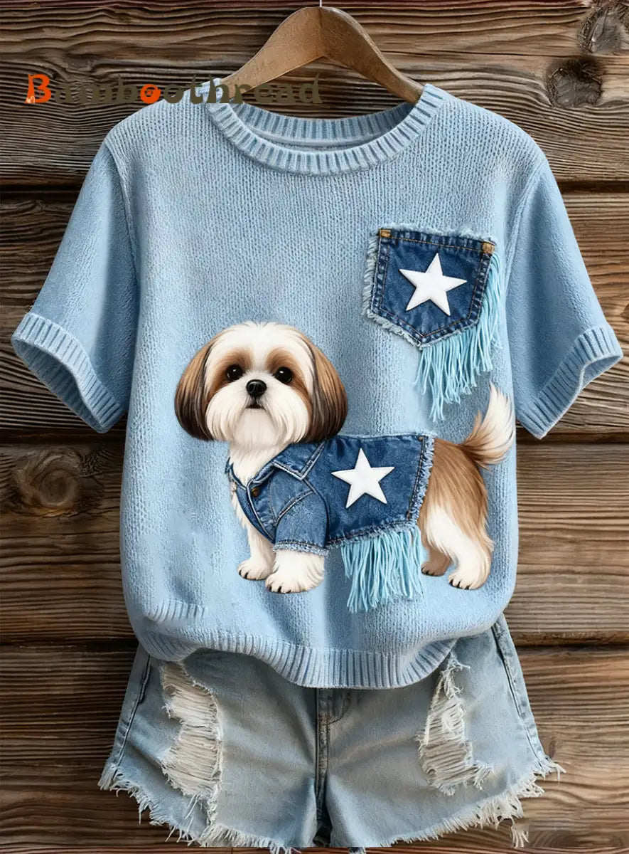 Women’s Artistic Animal Print Comfortable Knit Short Sleeve Top A / S