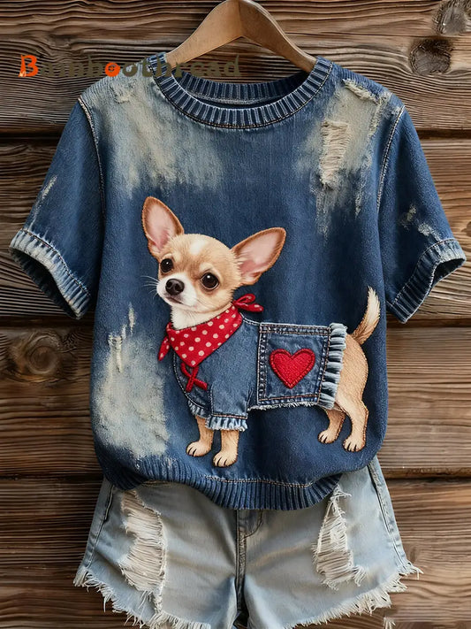 Women’s Artistic Animal Print Comfortable Knit Short Sleeve Top A / S