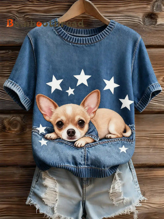 Women’s Artistic Animal Print Comfortable Knit Short Sleeve Top A / S