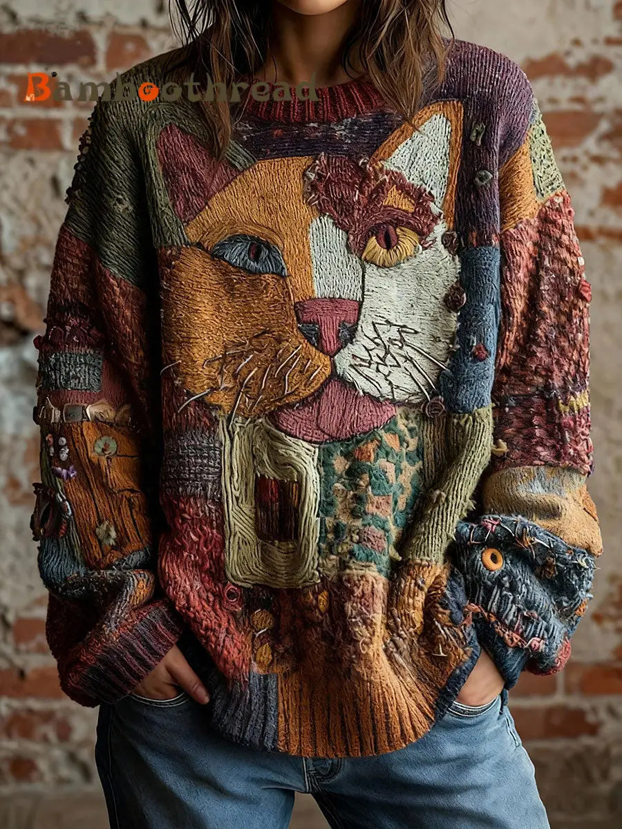 Women’s Artistic Cat Vintage Tops As picture / S