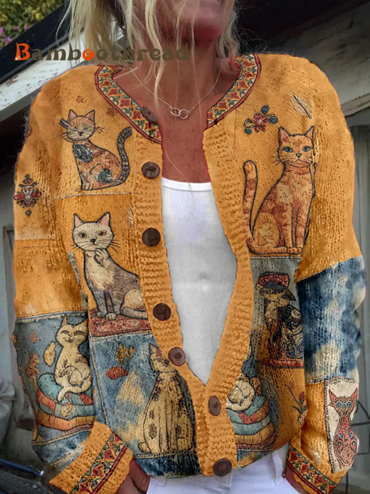 Women’s Autumn Cats Cardigan As picture / S