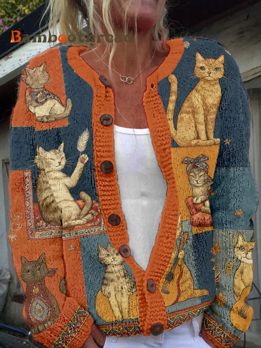 Women’s Autumn Cats Cardigan As picture / S