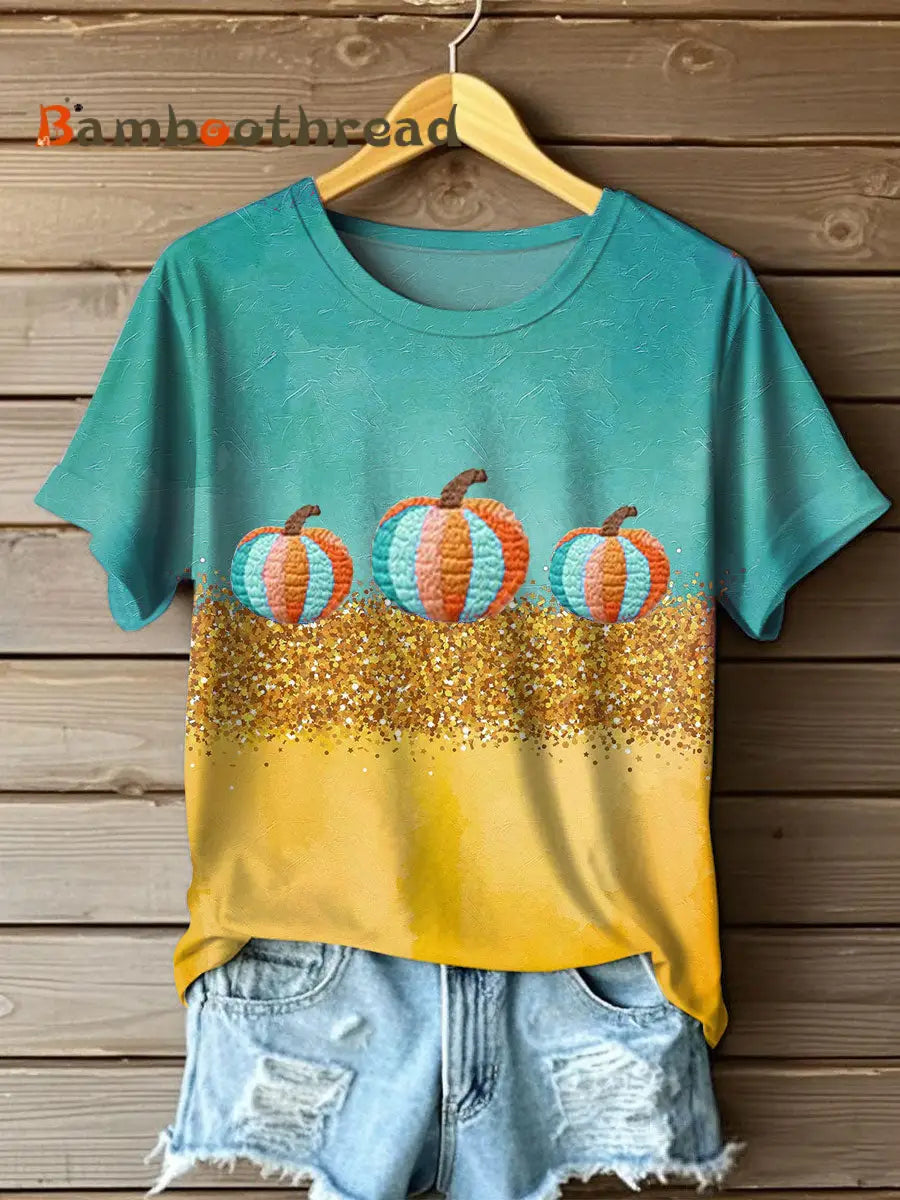 Women’s Autumn Festival ’Tis The Season Pumpkin Printed T-shirt Blue-Green / S