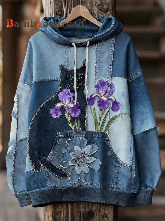 Women’s Black Cat Print Hoodies As picture / S