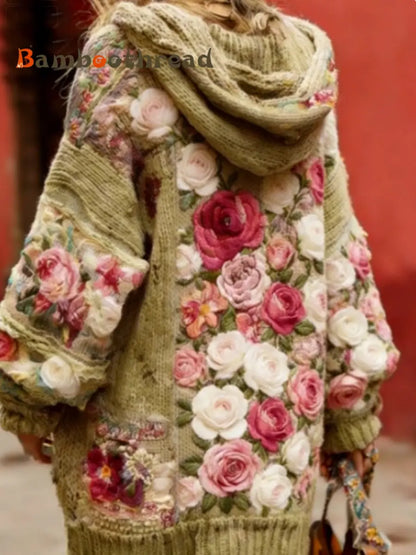 Women’s Breast Cancer Awareness Floral Button Cardigan Hooded Sweater Khaki / S